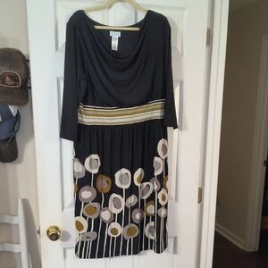 K Jordan Black and Gold Midi Sundress with Cowl Neck